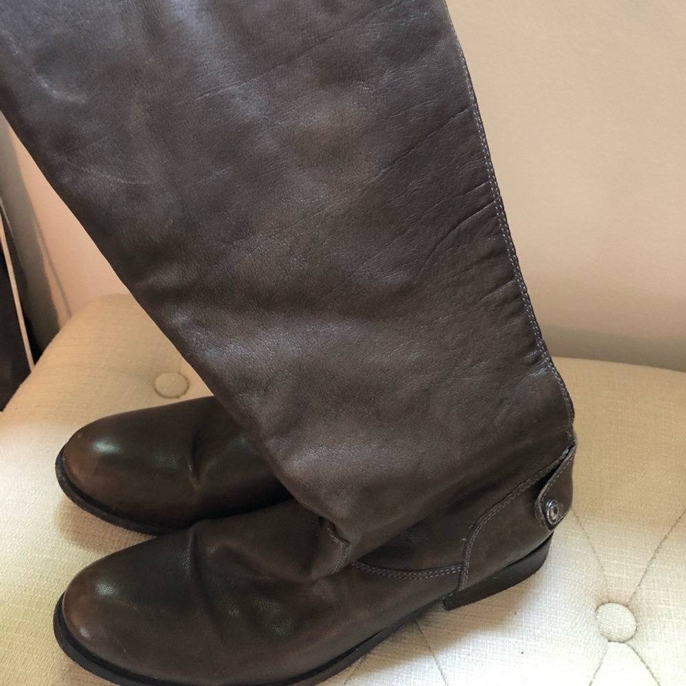 Frye riding boots in taupe “grey antique”
